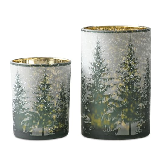 Frosted Pine Mercury Glass Votive & Pillar Candle Holder Set